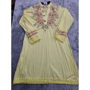 Sania Maskatiya Alkaram Studio Kurta Women L Yellow Floral Embroidered Tunic